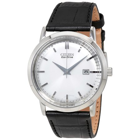 Citizen Eco-Drive Silver Dial Stainless Steel Black Leather Men's Watch BM7190-05A