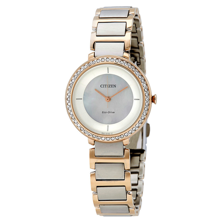 Citizen Silhouette Crystal White Mother of Pearl Dial Ladies Two Tone Watch EM0483-89D