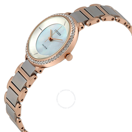 Citizen Silhouette Crystal White Mother of Pearl Dial Ladies Two Tone Watch EM0483-89D