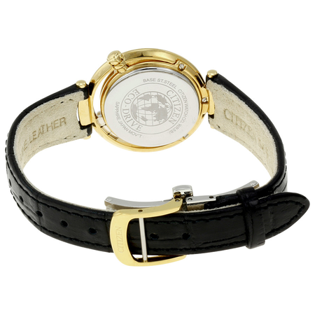 Citizen Sunrise Eco-Drive Diamond Black Leather Strap Ladies Watch CZ EM0322-02Y