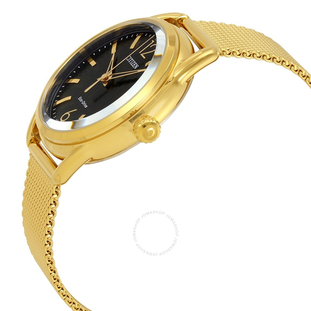 Citizen Drive Black Dial Gold-tone Mesh Ladies Watch FE6082-59E