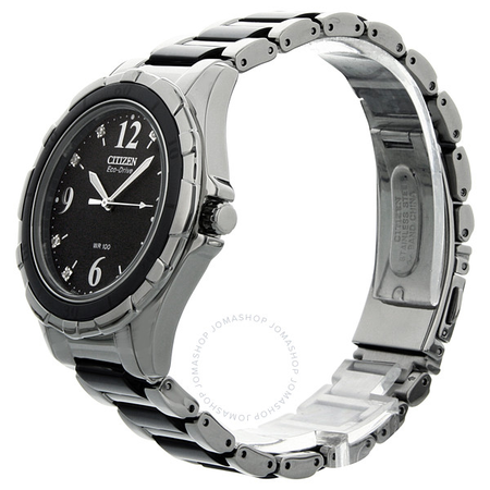 Citizen Ceramic Eco-Drive Diamond Black Dial Steel Black Ceramic Bracelet Ladies Watch EM0031-56E