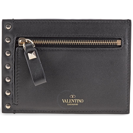 Valentino Ladies Card Case Roseau Black Flap W/ Zip P0Q60 BOL 0NO