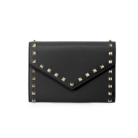 Valentino Valentino Ladies Leather Rockstud Black Envelope Wallet On Chain P0Q48VSH0NO