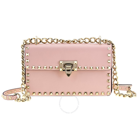 Valentino Ladies Shoulder Bag Rockstud Pale Pink Chain Bag B0C15 BOL W34