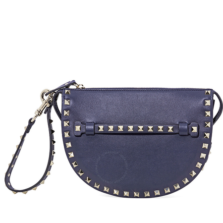 Valentino Rockstud Leather Clutch- Marine PW2B0A88BOL M30