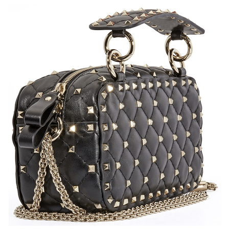 Valentino Rockstud Spike Leather Camera Bag- Black PW2B0B35NAP-0NO