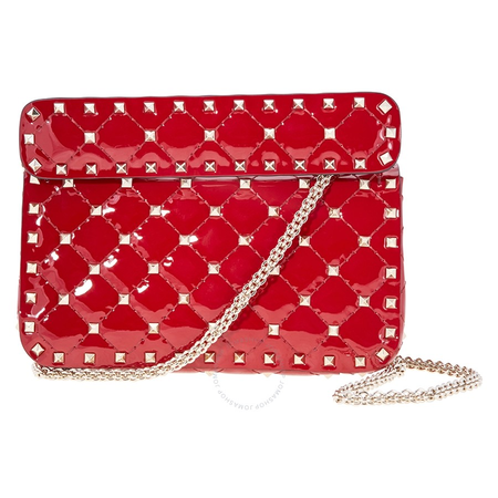 Valentino Small Patent Rockstud Spike Bag- Red RW2B0123VNE-0RO