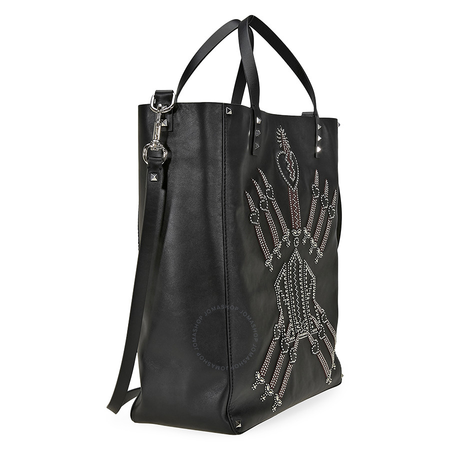 Valentino Studded Leather Womens Tote Bag - Black/Rubino B0473TIM-R82