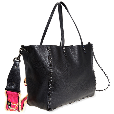 Valentino Guitar Rockstud Medium Leather Tote- Black B0067PXN 0NO