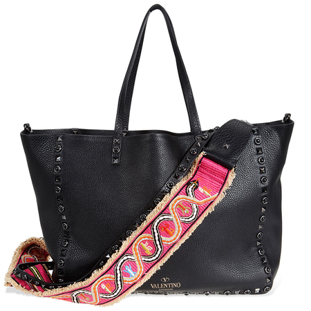 Valentino Guitar Rockstud Medium Leather Tote- Black B0067PXN 0NO