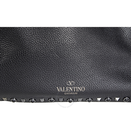 Valentino Guitar Rockstud Medium Leather Tote- Black B0067PXN 0NO