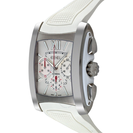 Ebel Brasilia Silver Chronograph Dial White Rubber Automatic Ladies Watch 9126M52/164WC35
