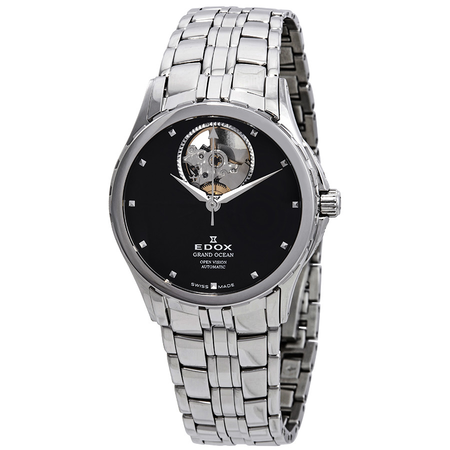Edox Grand Ocean Open Heart Black Dial Automatic Ladies Watch 85013 3 NIN 85013 3 NIN