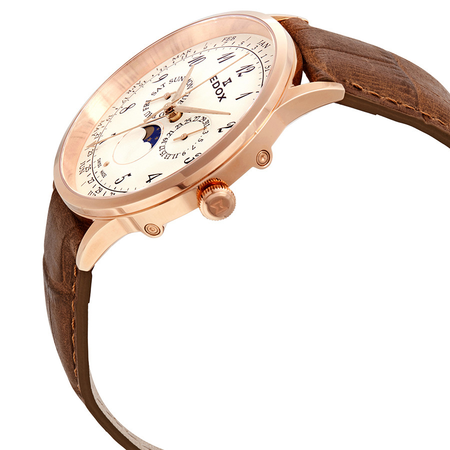 Edox Les Vauberts Rose Dial Brown Leather Men's Watch 40101 37RC BEBR