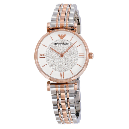 Emporio Armani Armani White Crystal Pave Dial Two-tone Ladies Watch AR1926