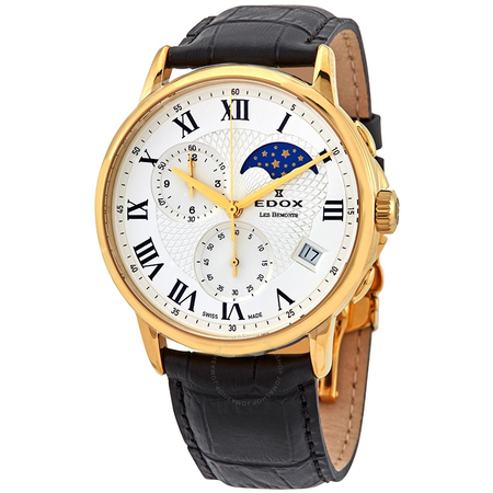 Edox Les Bemonts Silver Dial Men's Chronograph Moonphase Watch 01651 37J AR