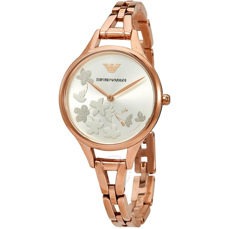 Emporio Armani Floral Motif Quartz White Dial Ladies Watch AR11108