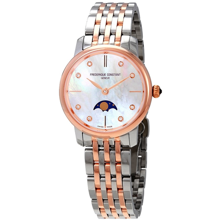 Frederique Constant Slim Line Quartz Diamond White Mother of Pearl Dial Ladies Watch FC-206MPWD1S2B