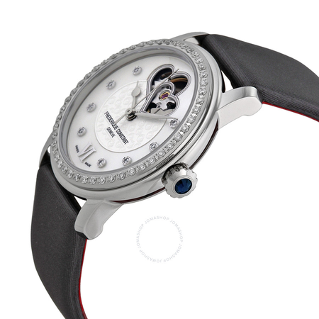 Frederique Constant Heartbeat Automatic Mother of Pearl Black Leather Ladies Watch FC-310WHF2PD6