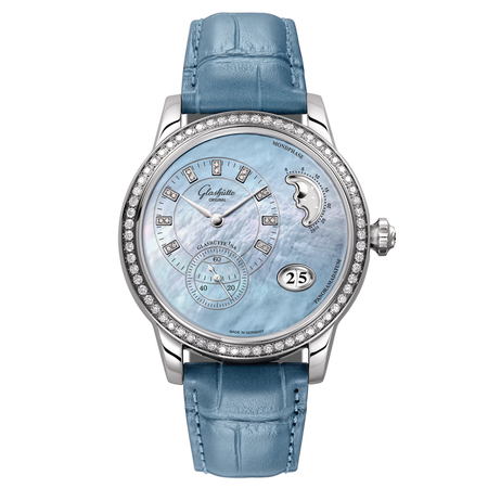 Glashutte PanoMatic Luna Blue Mother of Pearl Diamond Dial Ladies Watch 90-12-03-12-02