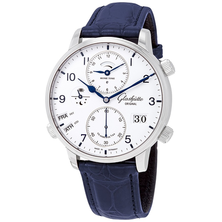 Glashutte Senator Cosmopolite Varnish Matt White Dial Automatic Men's Leather Watch 1-89-02-03-02-01