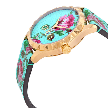 Gucci G-Timeless Aqua Floral Print Dial Ladies Leather Watch YA1264085