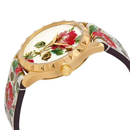 Gucci G-Timeless Beige with Flowers Dial Ladies Leather Watch YA1264084