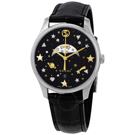 Gucci G-Timeless Black Diamonds Dial Ladies Moonphase Watch YA1264091