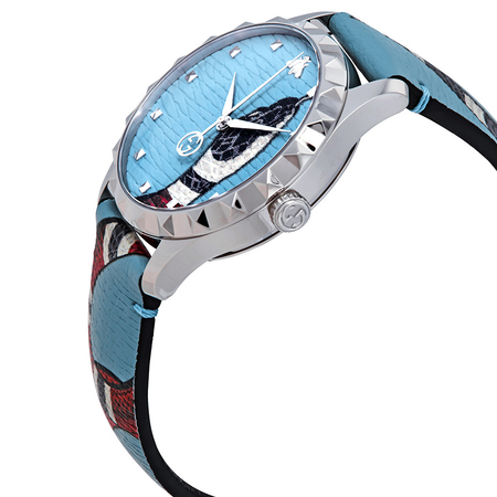 Gucci G-Timeless Blue with Kingsnake Head Print Dial Leather Watch YA1264080