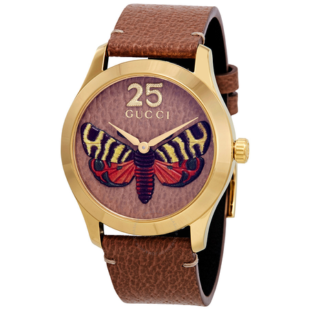 Gucci G-Timeless Tan Dial with an Embroidered Butterfly Ladies Watch YA1264063