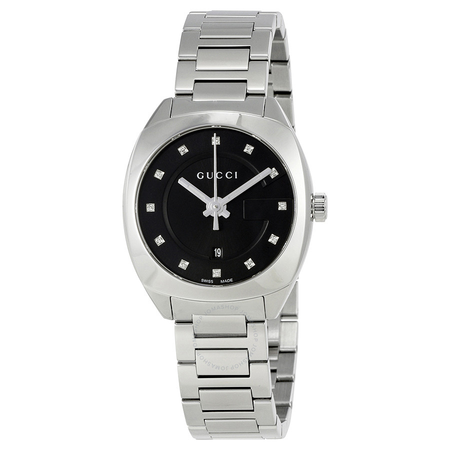 Gucci GG2570 Black Dial Stainless Steel Diamond Ladies Watch YA142503