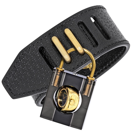 Gucci Padlock Black Mother of Pearl Dial Ladies Leather Strap Watch YA150506