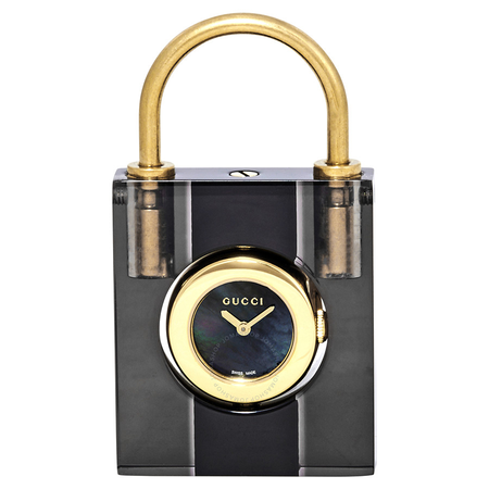Gucci Padlock Black Mother of Pearl Dial Ladies Leather Strap Watch YA150506