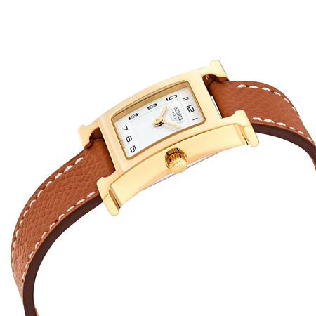 Hermes H Hour White Dial Ladies Grained Leather Watch 036732WW00