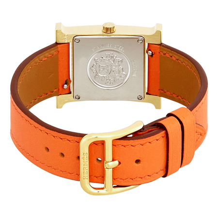 Hermes H Hour White Dial Ladies Orange Leather Watch 036736WW00