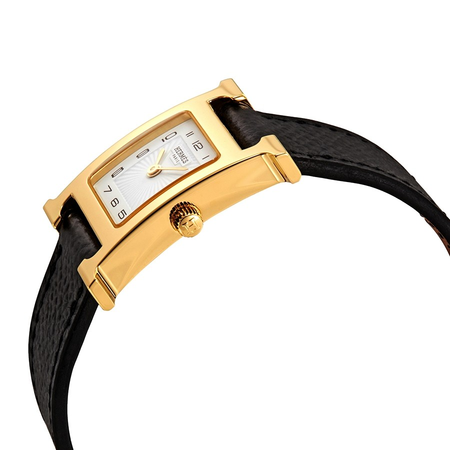 Hermes Heure H Small White Dial Black Leather Ladies Watch 036733WW00