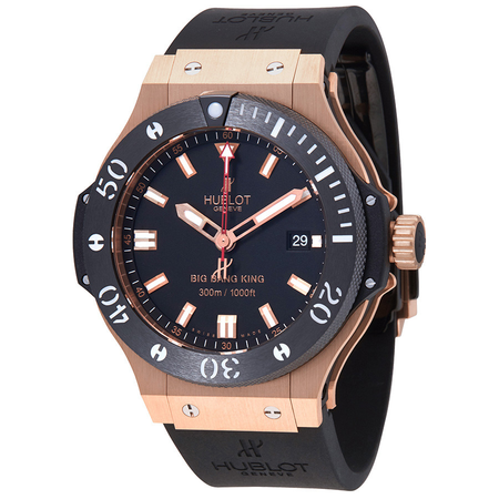 Hublot Big Bang Black Dial 18kt Rose Gold Ceramic Case Rubber Men's Watch 312.PM.1128.RX
