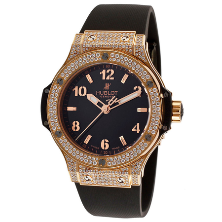 Hublot Big Bang Gold Pave Diamond Black Dial 18 kt Rose Gold Ladies Watch 361.PX.1280.RX.1704