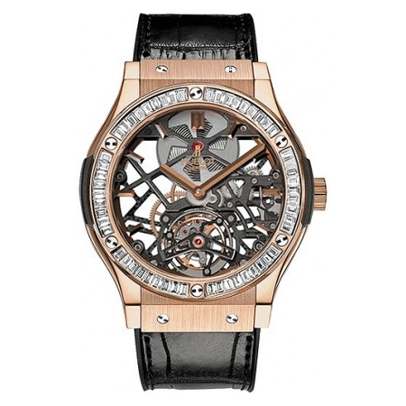 Hublot Classic Fusion Tourbillon 18K King Gold Baguette Diamond Men's Watch 505.OX.0180.LR.1904
