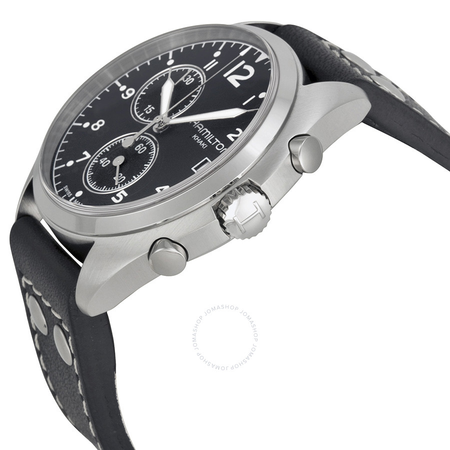 Hamilton Khaki Pilot Pioneer Chronograph Black Dial Black Leather Men's Watch H76512733