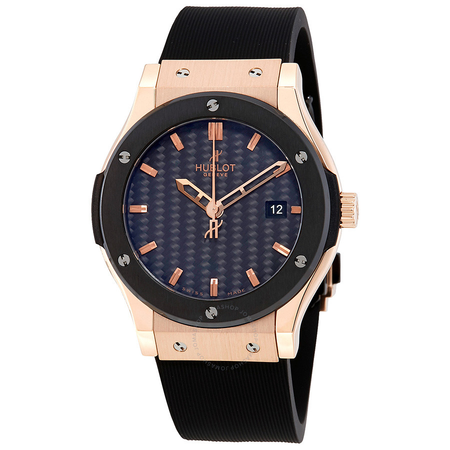 Hublot Classic Fusion Black Carbon Fiber Dial 18K Rose Gold Black Rubber Men's Watch 542.PM.1780.RX