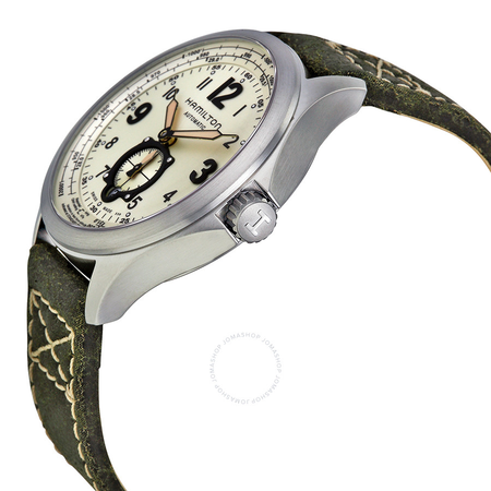 Hamilton Khaki Aviation Automatic Beige Dial Green Leather Men's Watch H76655723
