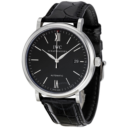 IWC Portofino Automatic Black Dial Black Leather Men's Watch 3565-02 IW356502