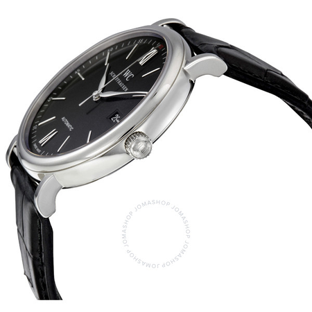 IWC Portofino Automatic Black Dial Black Leather Men's Watch 3565-02 IW356502