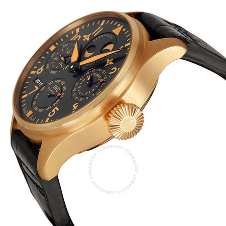 IWC Big Pilot Perpetual Bucherer Black Dial 18kt Rose Gold Black Leather Men's Watch IW502635