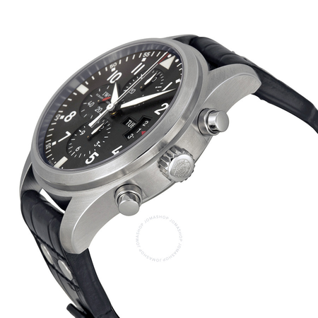 IWC Double Chronograph Pilot  Black Dial Black Leather Men's Watch IW377801