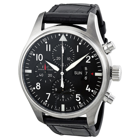 IWC Pilot Chronograph Automatic Black Dial Black Leather Men's Watch IW377701