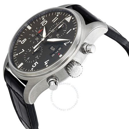 IWC Pilot Chronograph Automatic Black Dial Black Leather Men's Watch IW377701