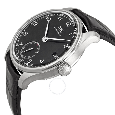 IWC Portuguese Hand Wound Eight Days Black Leather Men's Watch IW510202